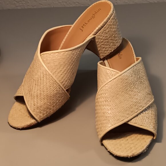 J. McLaughlin women's 'Tribeca' Raffia Heeled Slide Sandal sz 8 M - Picture 1 of 12